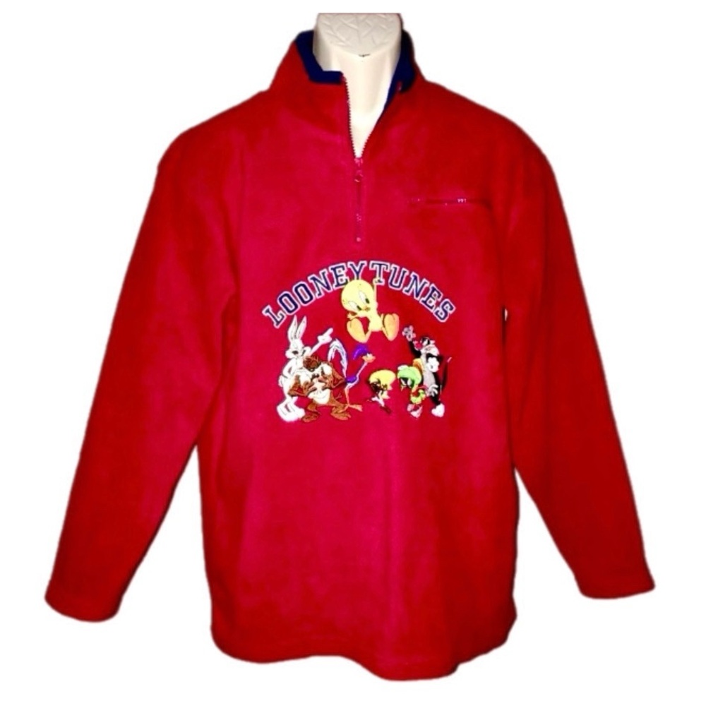 🎉 Vintage Red Looney Tunes Bugs Bunny Tweety Roadrunner Fleece Warner Brothers